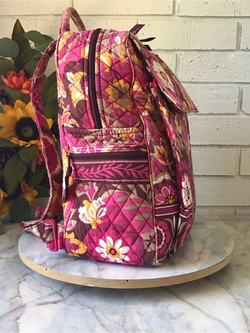 Vera Bradley Carnaby Large Backpack Pink Floral Quilted